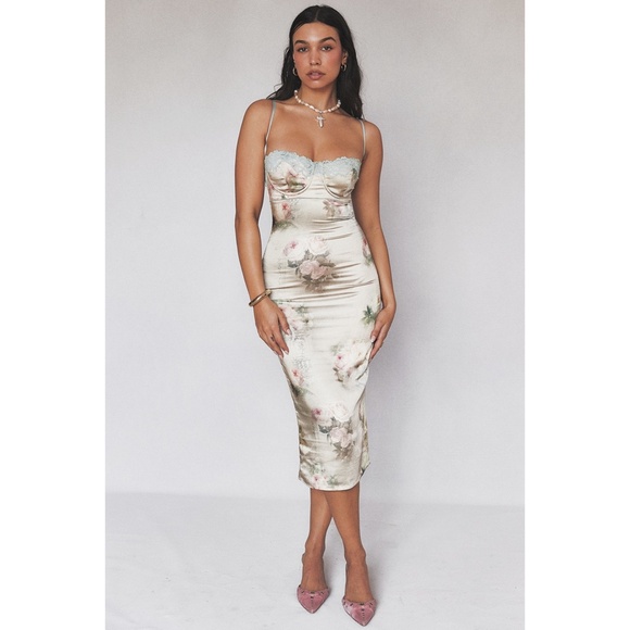 NEW House of CB Venus Dress Vintage Cream Flower Print Large+ (XL) - Picture 13 of 17